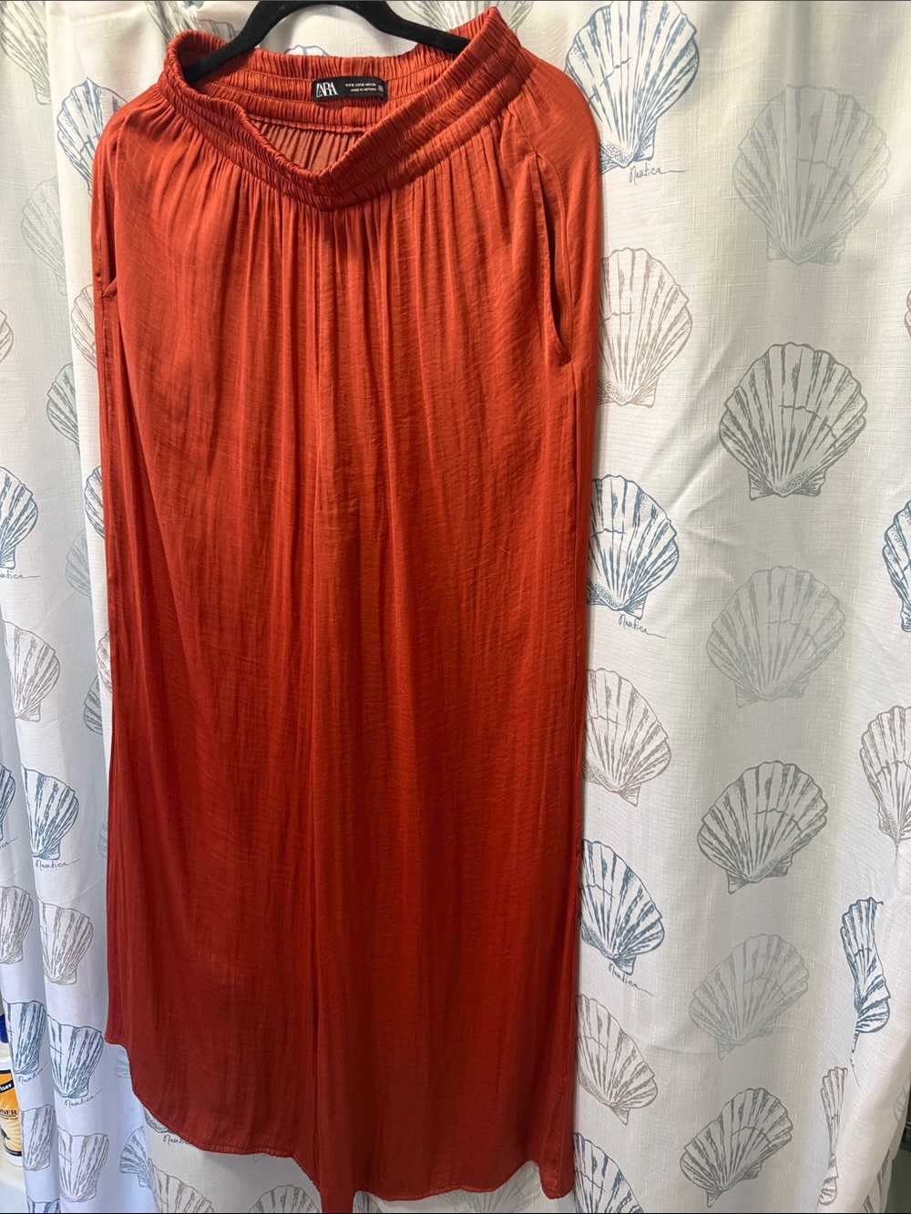 Zara Rust Orange Maxi Skirt with Smocked Waist
